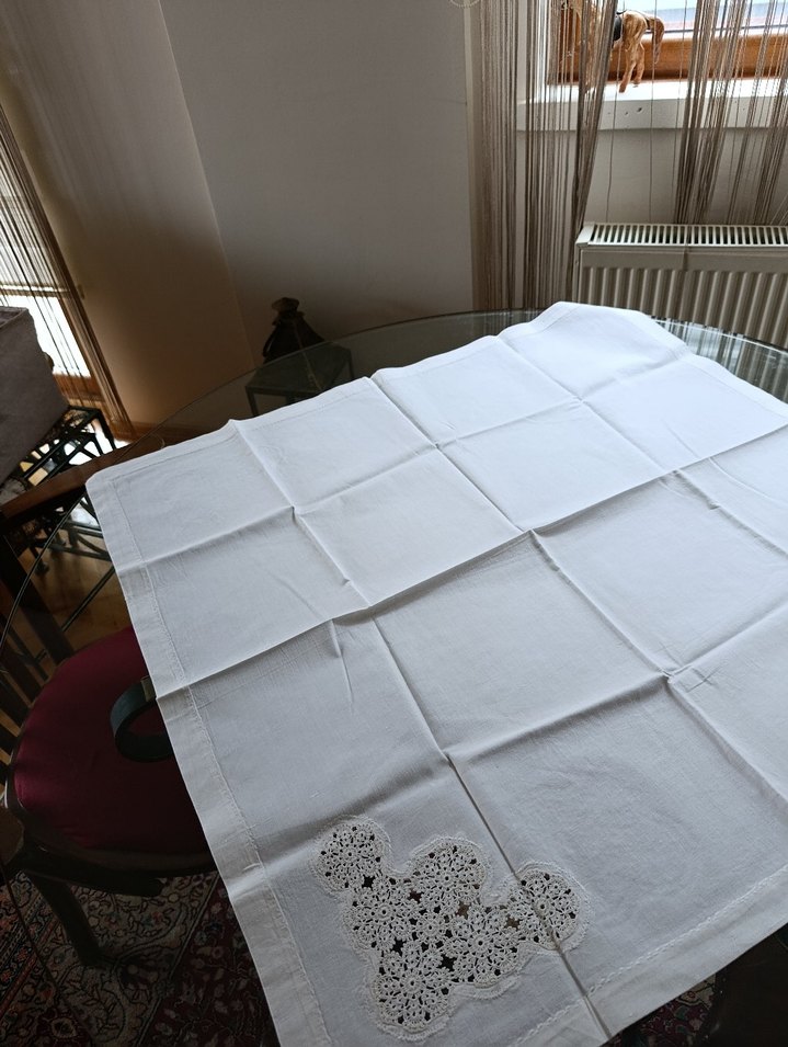 Nakışlı Beyaz Masa Örtüsü,sehpa, bohça - Görsel 4