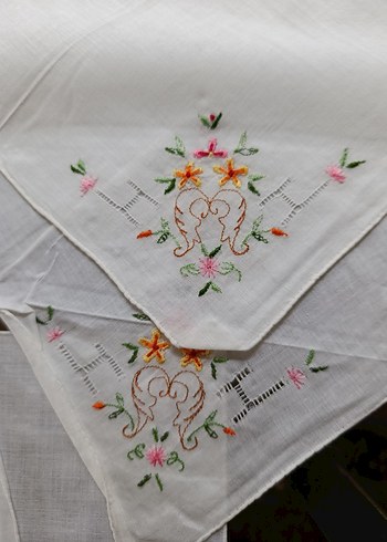 Nostalji İşlemeli Beyaz mendil sehpa Örtüsü Seti - Görsel 4