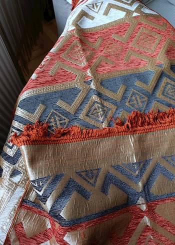 Kadife ipek Etnik Desenli kilim örtü - Görsel 6