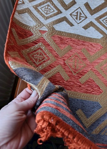 Kadife ipek Etnik Desenli kilim örtü - Görsel 2