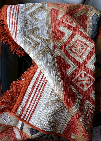 Kadife ipek Etnik Desenli kilim örtü - Görsel 7