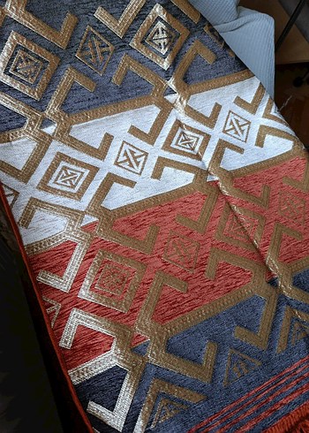 Kadife ipek Etnik Desenli kilim örtü - Görsel 4