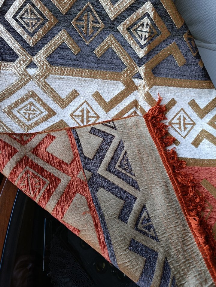 Kadife ipek Etnik Desenli kilim örtü - Görsel 5