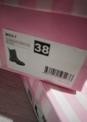 38 Beden pembe Renk MissF Siyah Bağcıklı Kadın Bot