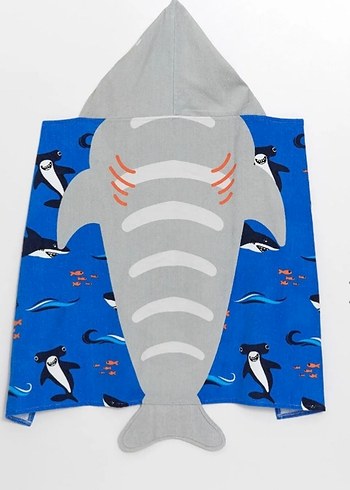 Erkek Çocuk Kapüşonlu Köpekbalığı Desenli Bornoz - Görsel 2