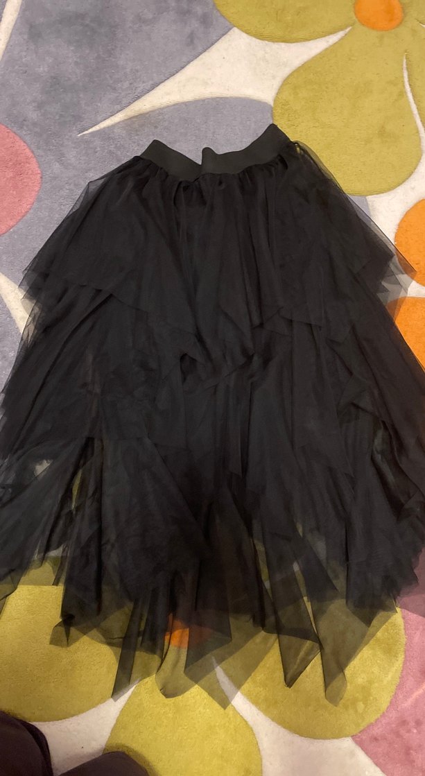 Kadın Siyah Uzun Fırfırlı Gotik Etek - Görsel 2