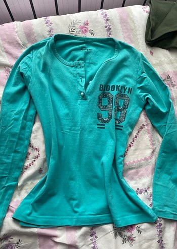 Düğmeli Turkuaz vintage üst - Görsel 2