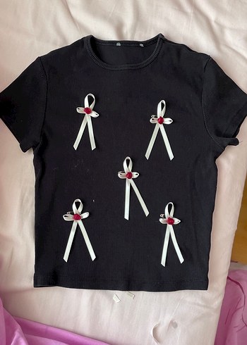 kurdeleli duz siyah bluz coquette - Görsel 2