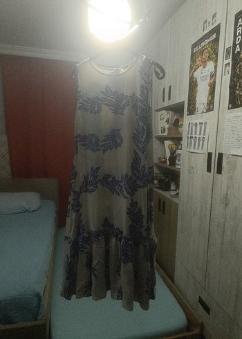 Mavi Yaprak Desenli Uzun Bohem Elbise - Görsel 5