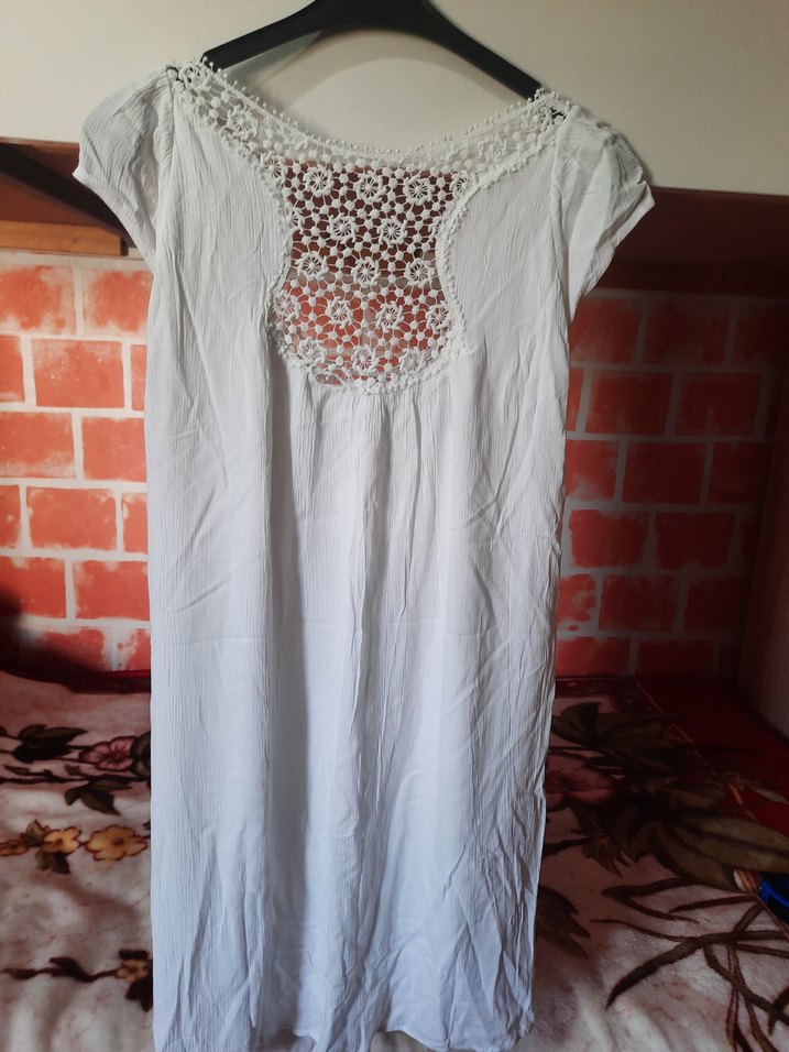 dantel detaylı brümcük beyaz elbise - Görsel 4