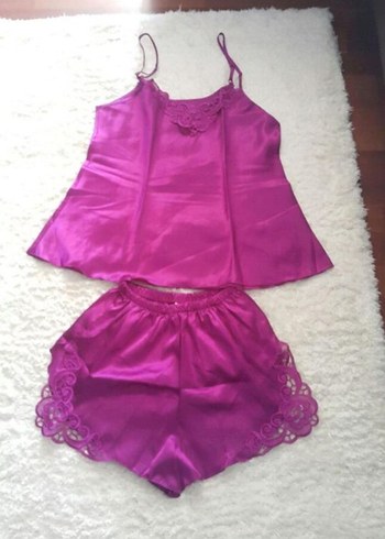 l Beden Parlak fuşya Mini İp Askılı Kadın Pijama Takımı