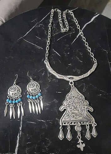 Hint gümüşü tasarım kolye küpe set 
