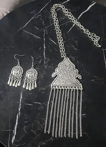 Hint gümüşü tasarım kolye küpe set 