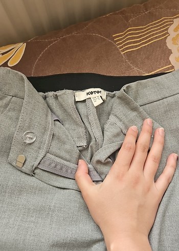 36 Beden Gri Çizgili Kadın Kumaş Pantolon