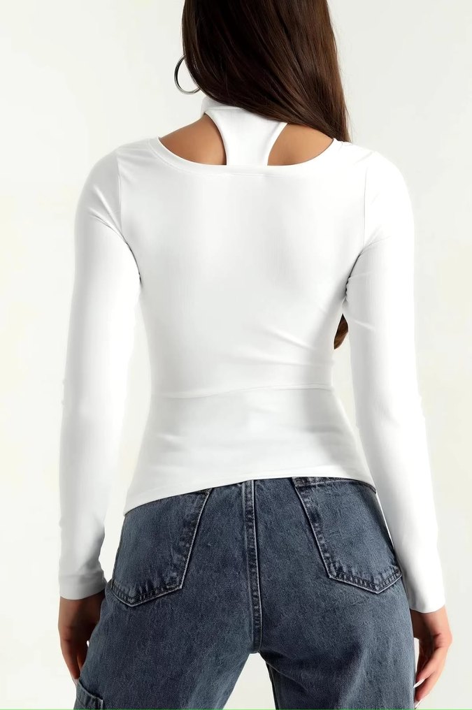 Uzun Kollu Kadın Bluz Beyaz - Görsel 2