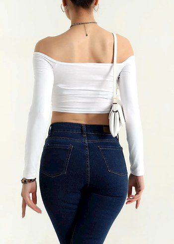 Diğer Madonna Yaka Uzun Kollu Mini Crop Top