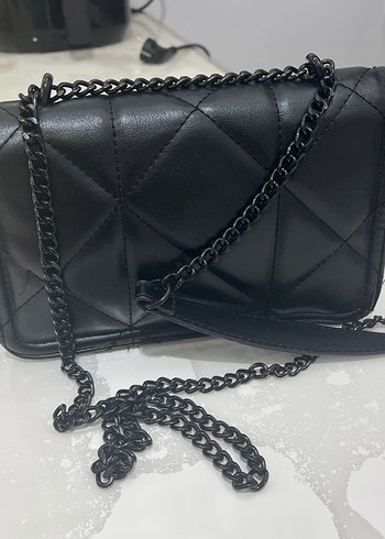 Zincir Detaylı Siyah Deri Kadın Çanta - Görsel 4