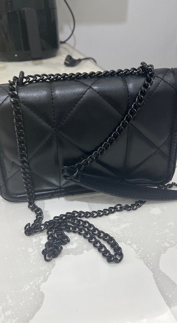 Zincir Detaylı Siyah Deri Kadın Çanta - Görsel 4