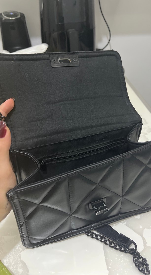 Zincir Detaylı Siyah Deri Kadın Çanta - Görsel 2