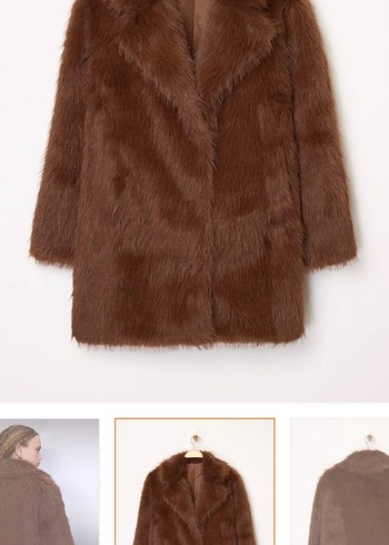 Kahverengi Suni Kürk Midi Ceket - Görsel 5