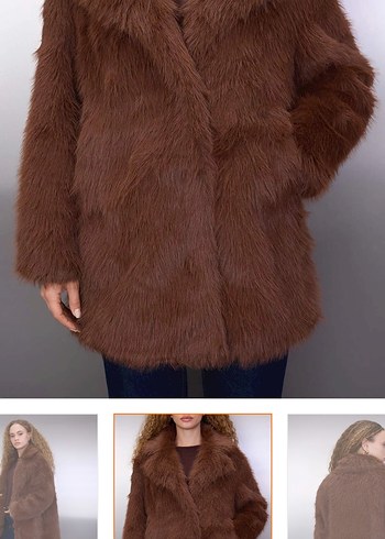 Kahverengi Suni Kürk Midi Ceket - Görsel 3