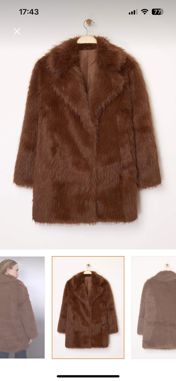 Kahverengi Suni Kürk Midi Ceket - Görsel 5