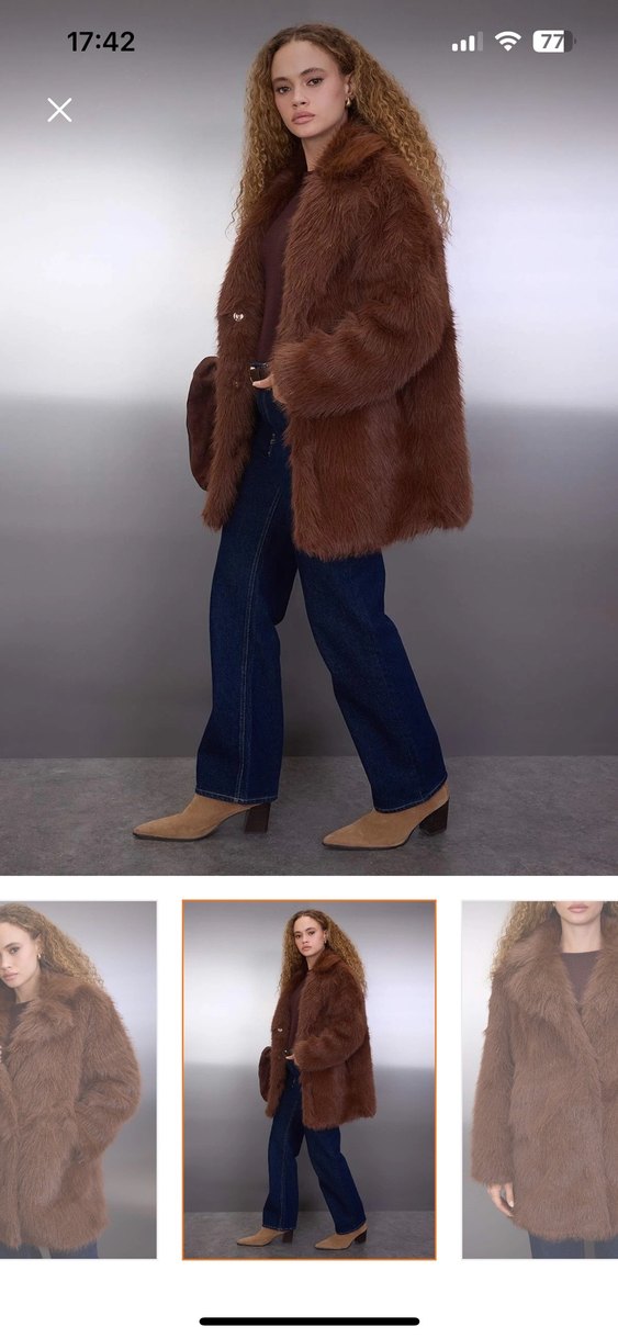 Kahverengi Suni Kürk Midi Ceket - Görsel 2