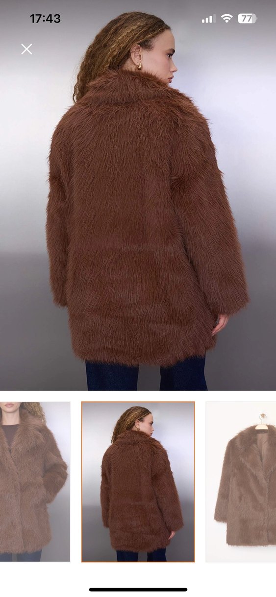 Kahverengi Suni Kürk Midi Ceket - Görsel 4