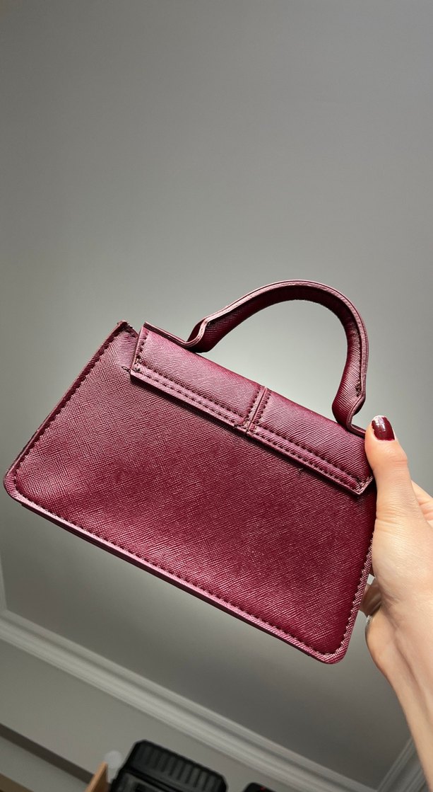 Bordo Deri Tokalı Kadın Çanta - Görsel 3