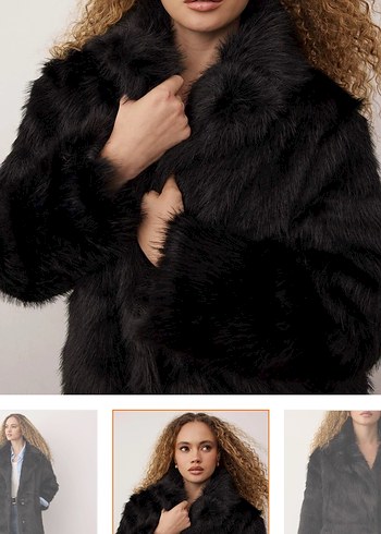 Kadın Siyah Kürk Detaylı Midi Boy Ceket - Görsel 2