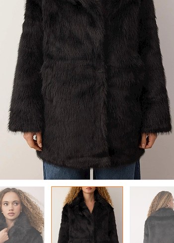 Kadın Siyah Kürk Detaylı Midi Boy Ceket - Görsel 3