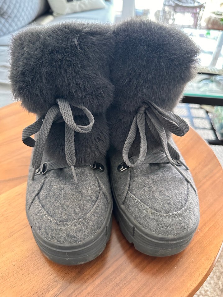 Gri Yün Kürklü Kadın Dolgu Topuk Bot - Görsel 2