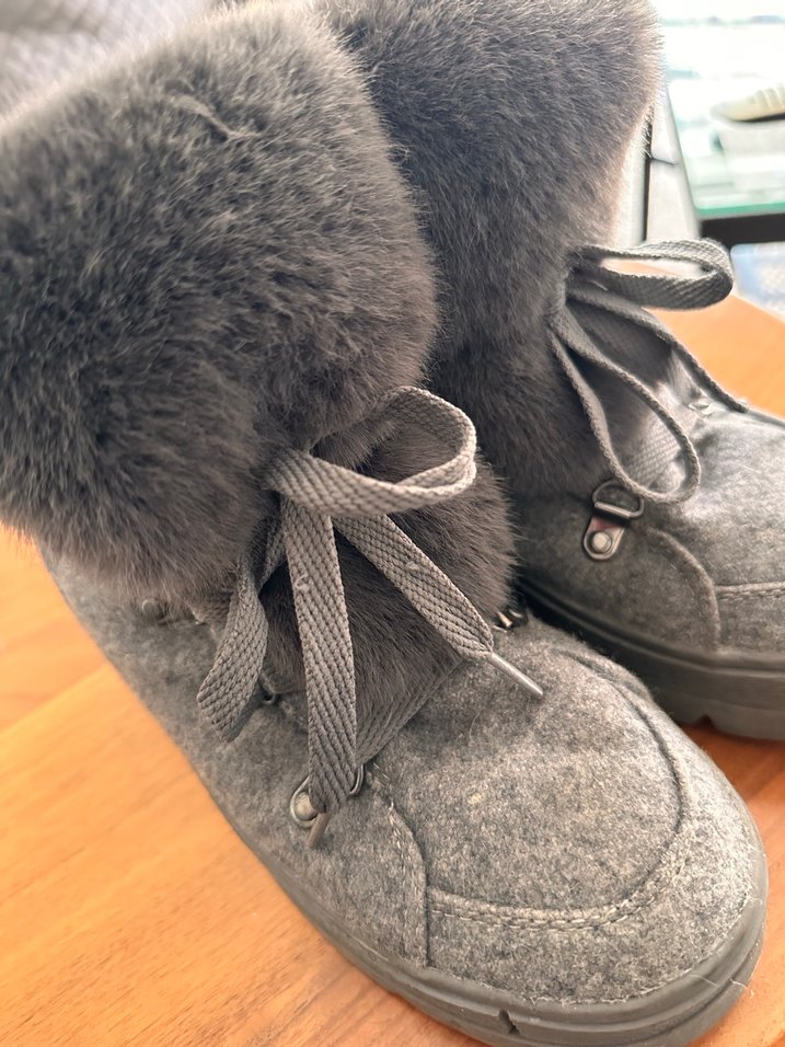 Gri Yün Kürklü Kadın Dolgu Topuk Bot - Görsel 3