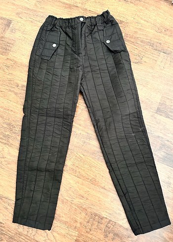 Düğmeli Siyah Rahat Kadın Pantolon - Görsel 5