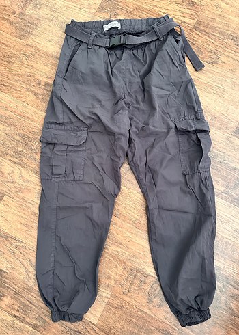 Gri Beli Kemerli Kadın Kumaş Pantolon - Görsel 3