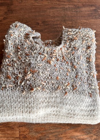 Bohem Tarzı Bej Gri Örgü Kadın Kazak - Görsel 2