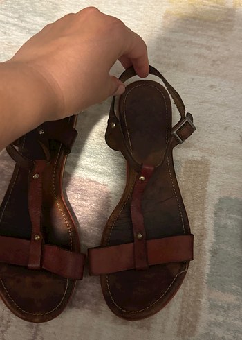 38 Beden kahverengi Renk Kahverengi Deri Kadın Dolgu Topuklu Sandalet