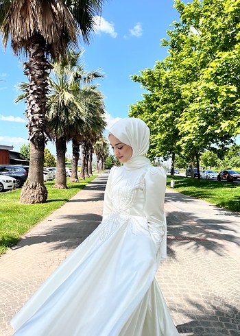 s Beden beyaz Renk Uzun Kollu A Kesim Beyaz Tesettür Gelinlik