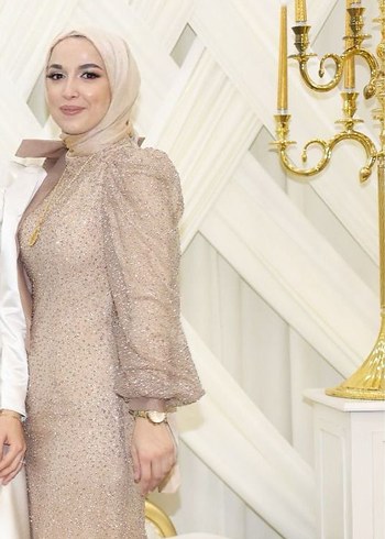 Abiye Bej Drapeli bilek boy Abiye Elbise Şal dahil fiyat