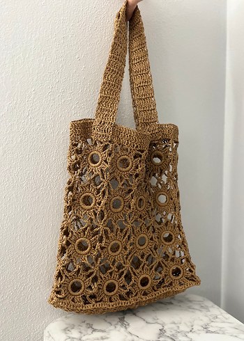 Zara Bej Örgü Dantel Detaylı Bohem Kadın Çanta