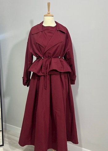 Zara Bordo Uzun Drapeli Kadın Trençkot