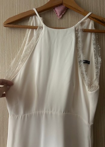 Mango Krem Midi askılı elbise