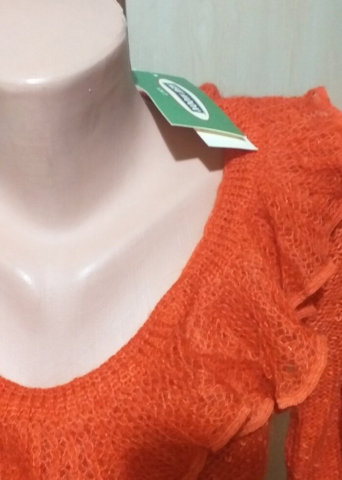 Narçiçeği rengi Ince yünlü triko çok şık kazak - Görsel 2