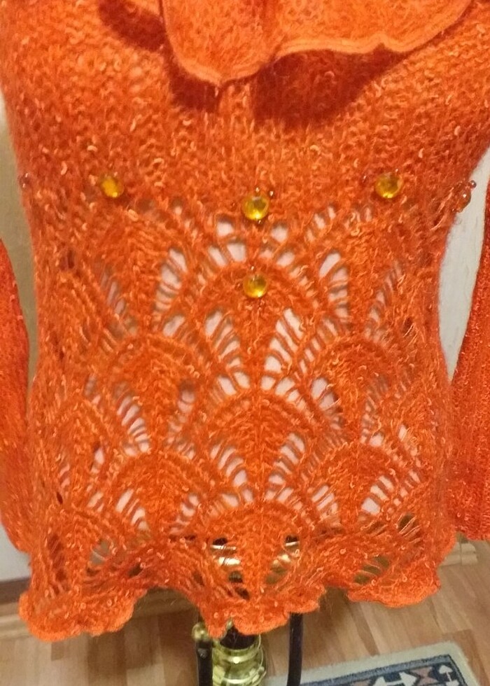 Narçiçeği rengi Ince yünlü triko çok şık kazak - Görsel 3