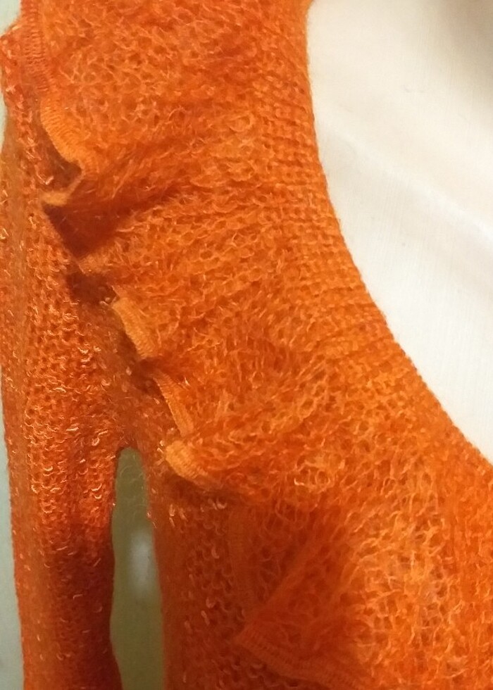 Narçiçeği rengi Ince yünlü triko çok şık kazak - Görsel 4
