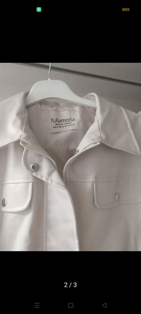 Kadın Beyaz Deri Düğmeli Ceket - Görsel 3