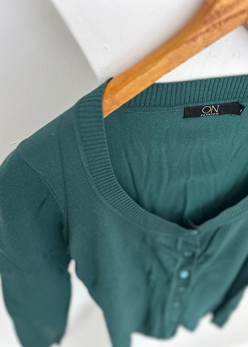 Yeşil Kadın düğmeli triko hırka - Görsel 3