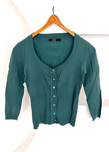 Yeşil Kadın düğmeli triko hırka - Görsel 2