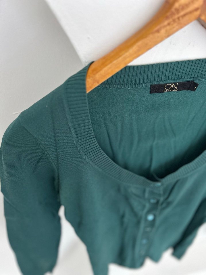 Yeşil Kadın düğmeli triko hırka - Görsel 3