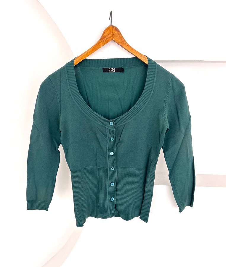 Yeşil Kadın düğmeli triko hırka - Görsel 2